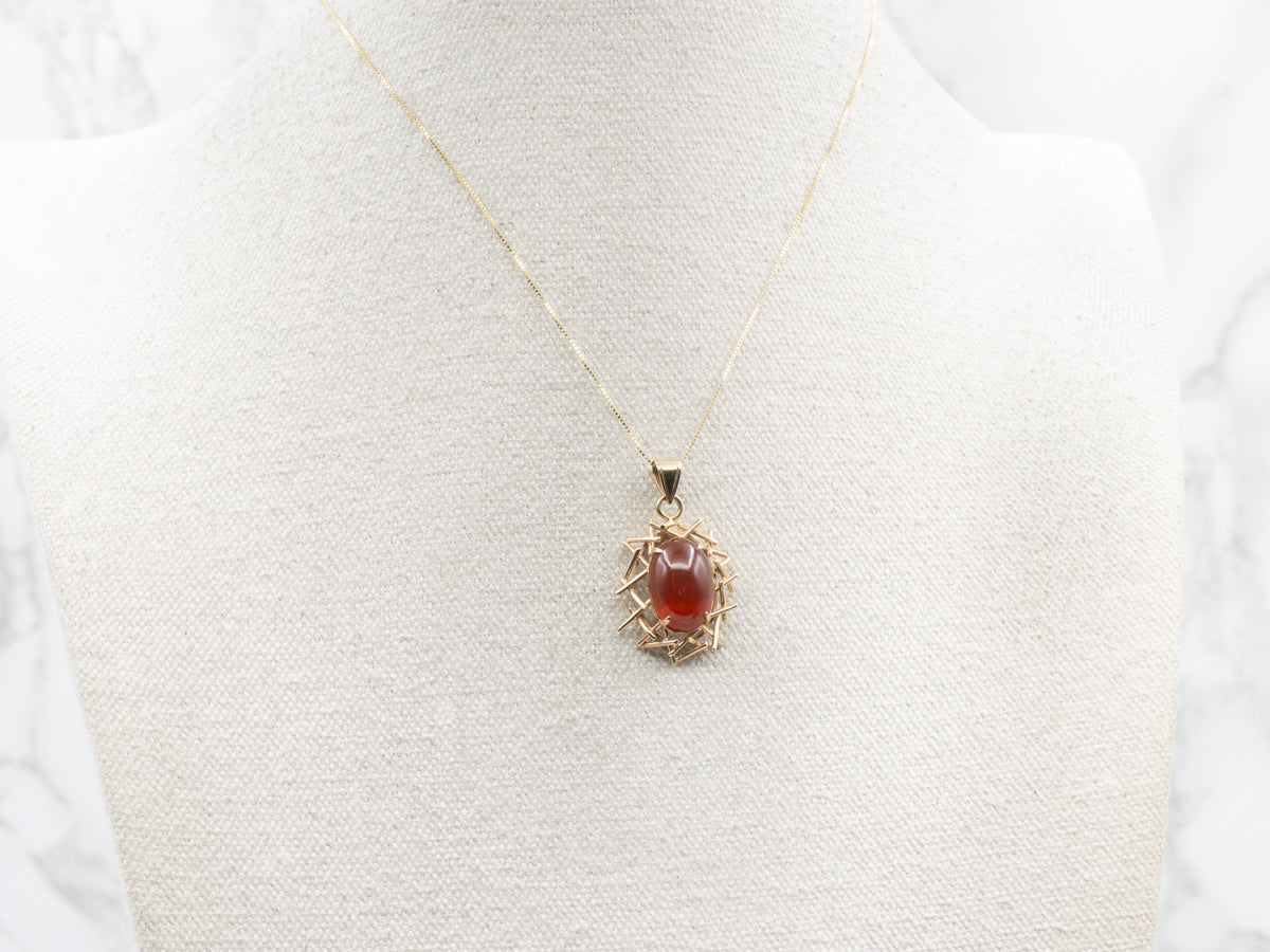 Carnelian Cabochon and Gold Pendant
