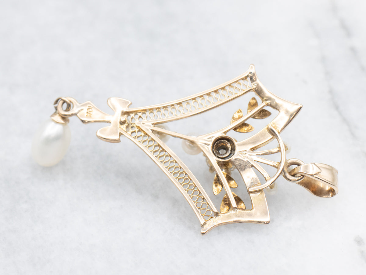 *RESERVED* Antique Old Mine Cut Diamond and Pearl Lavalier Pendant