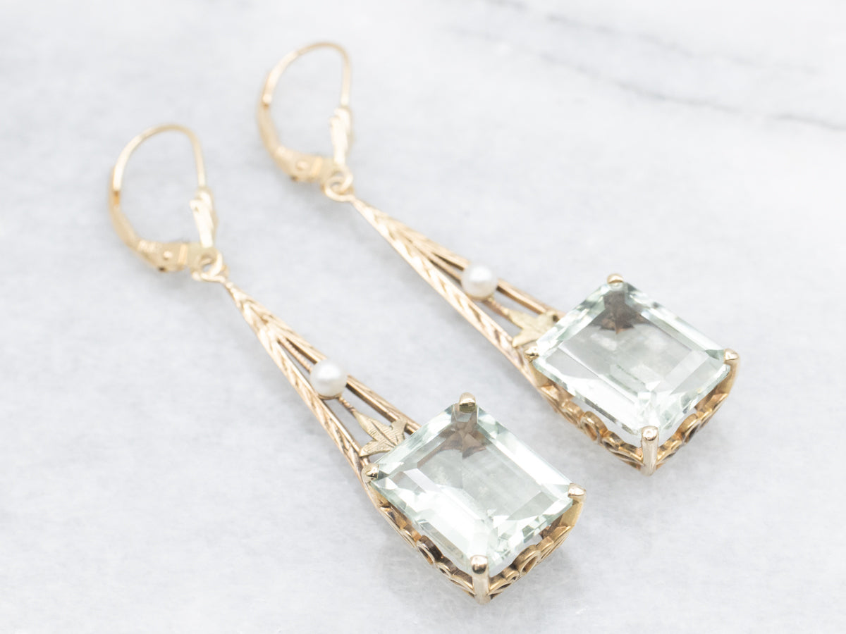 Botanical Green Quartz and Seed Pearl Drop Earrings