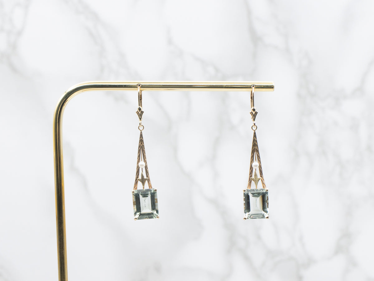 Botanical Green Quartz and Seed Pearl Drop Earrings