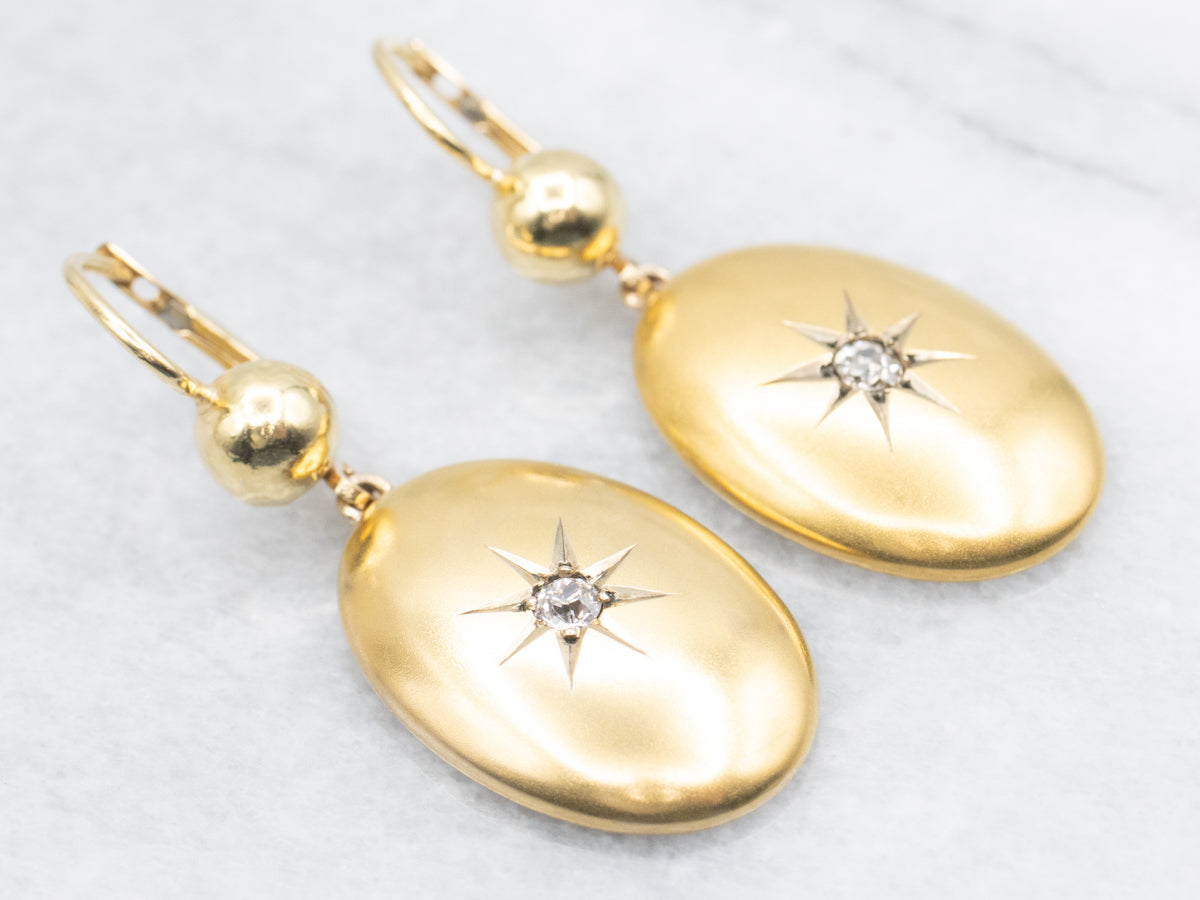 Victorian Old Mine Cut Diamond Starburst Cufflink Conversion Drop Earrings