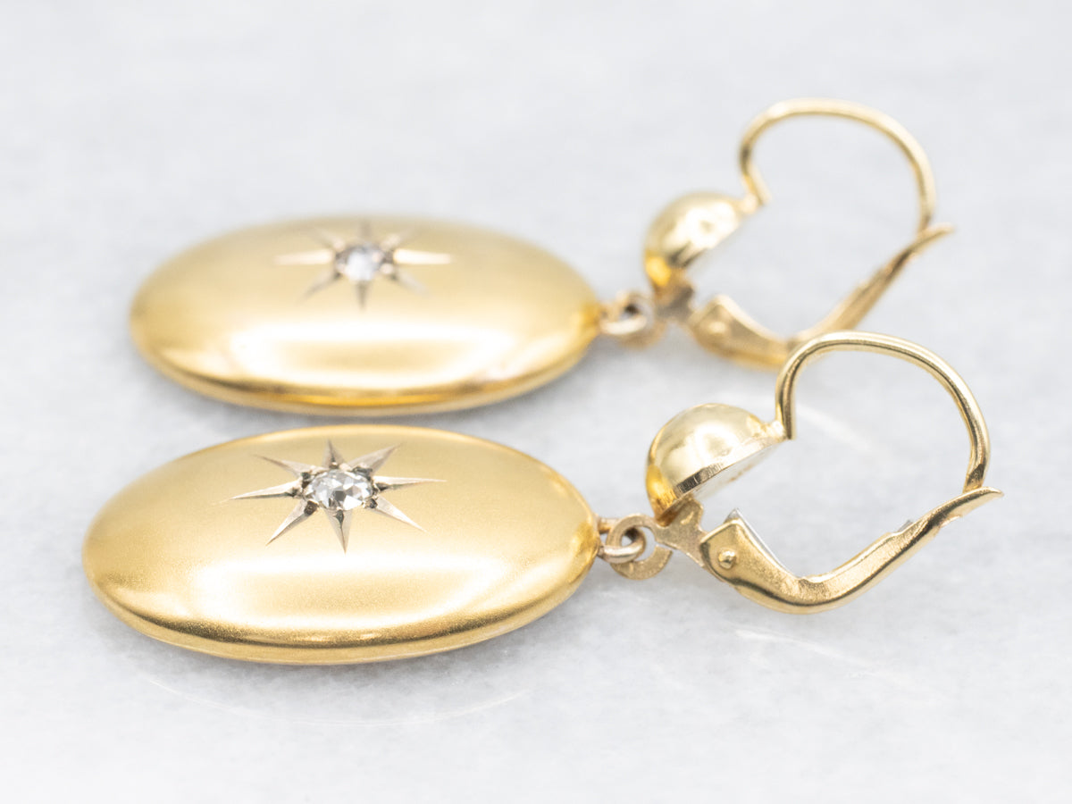 Victorian Old Mine Cut Diamond Starburst Cufflink Conversion Drop Earrings