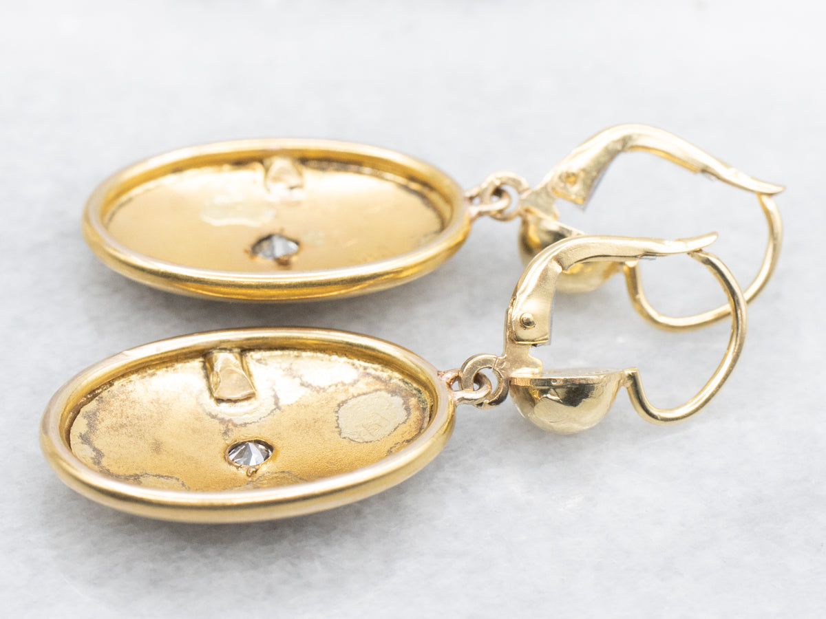 Victorian Old Mine Cut Diamond Starburst Cufflink Conversion Drop Earrings