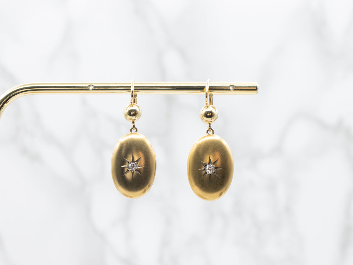 Victorian Old Mine Cut Diamond Starburst Cufflink Conversion Drop Earrings