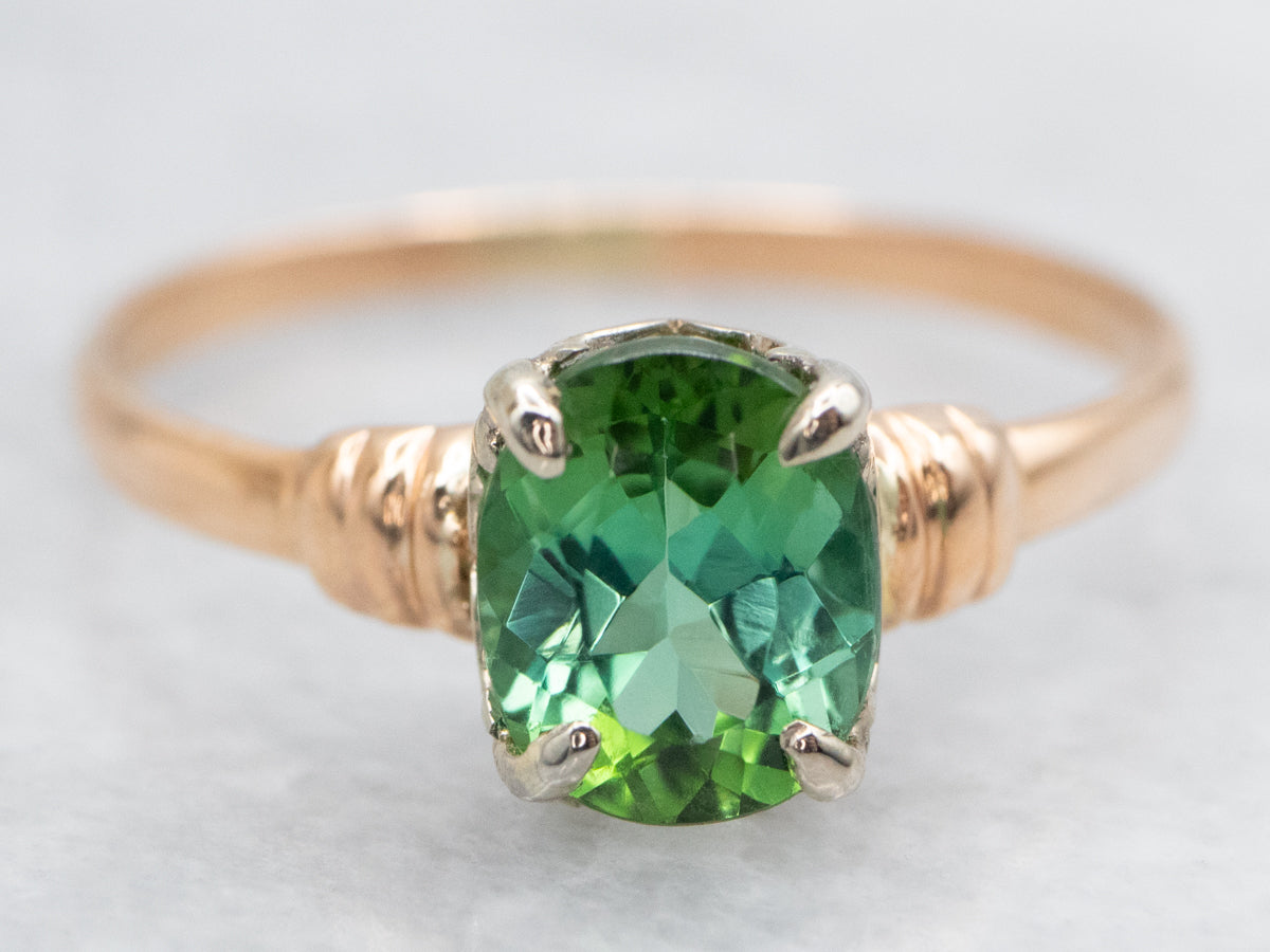Vintage Bi-Colored Green Tourmaline Solitaire Ring