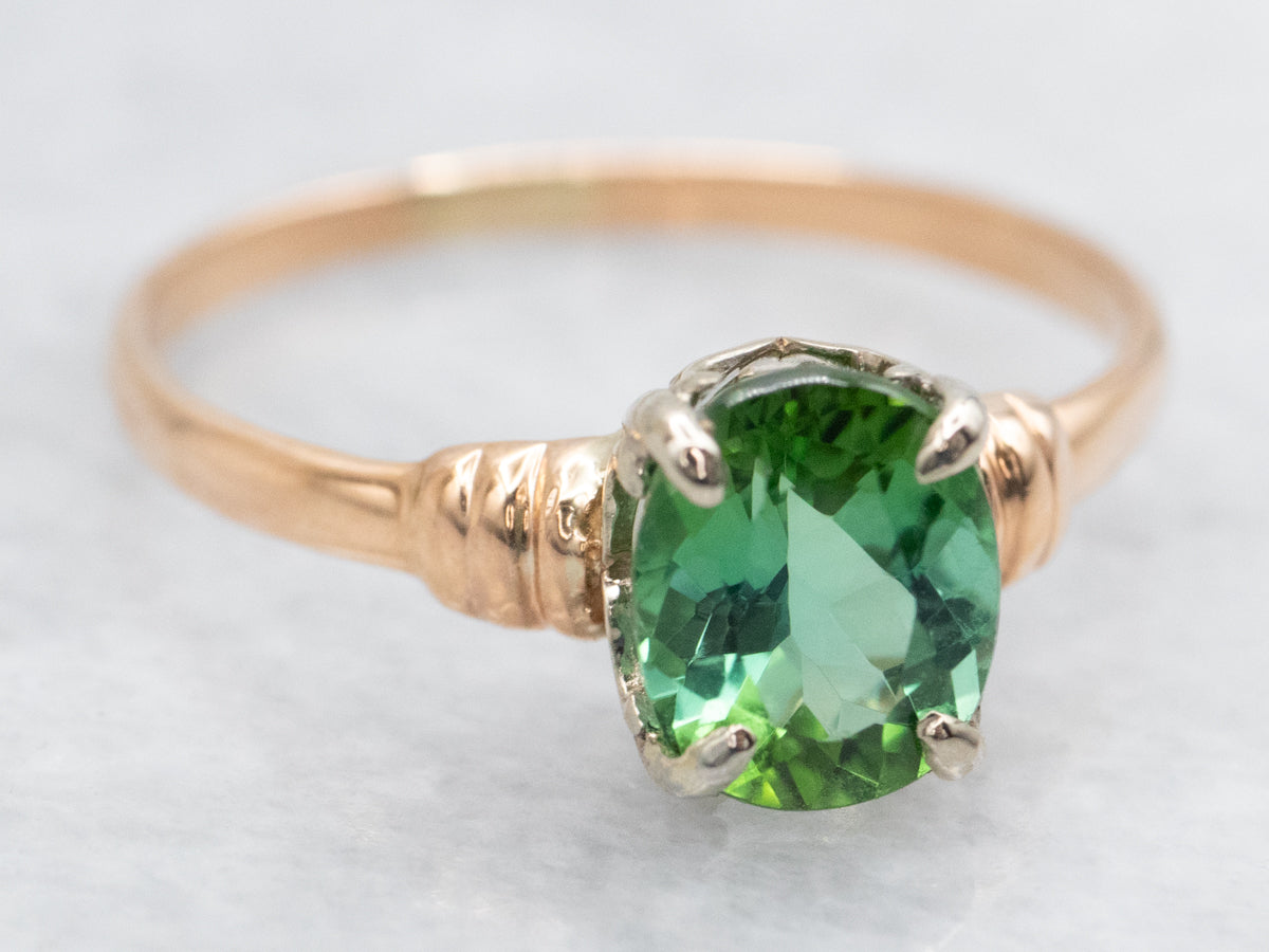 Vintage Bi-Colored Green Tourmaline Solitaire Ring