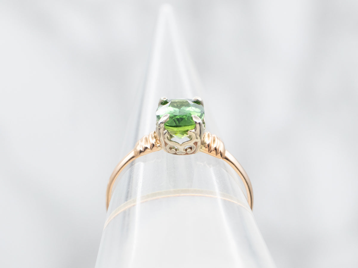 Vintage Bi-Colored Green Tourmaline Solitaire Ring