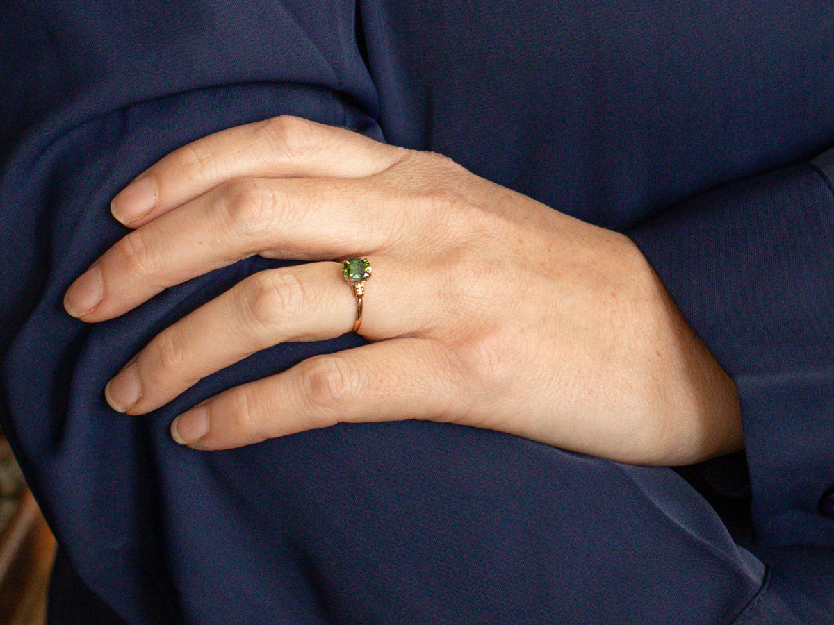 Vintage Bi-Colored Green Tourmaline Solitaire Ring
