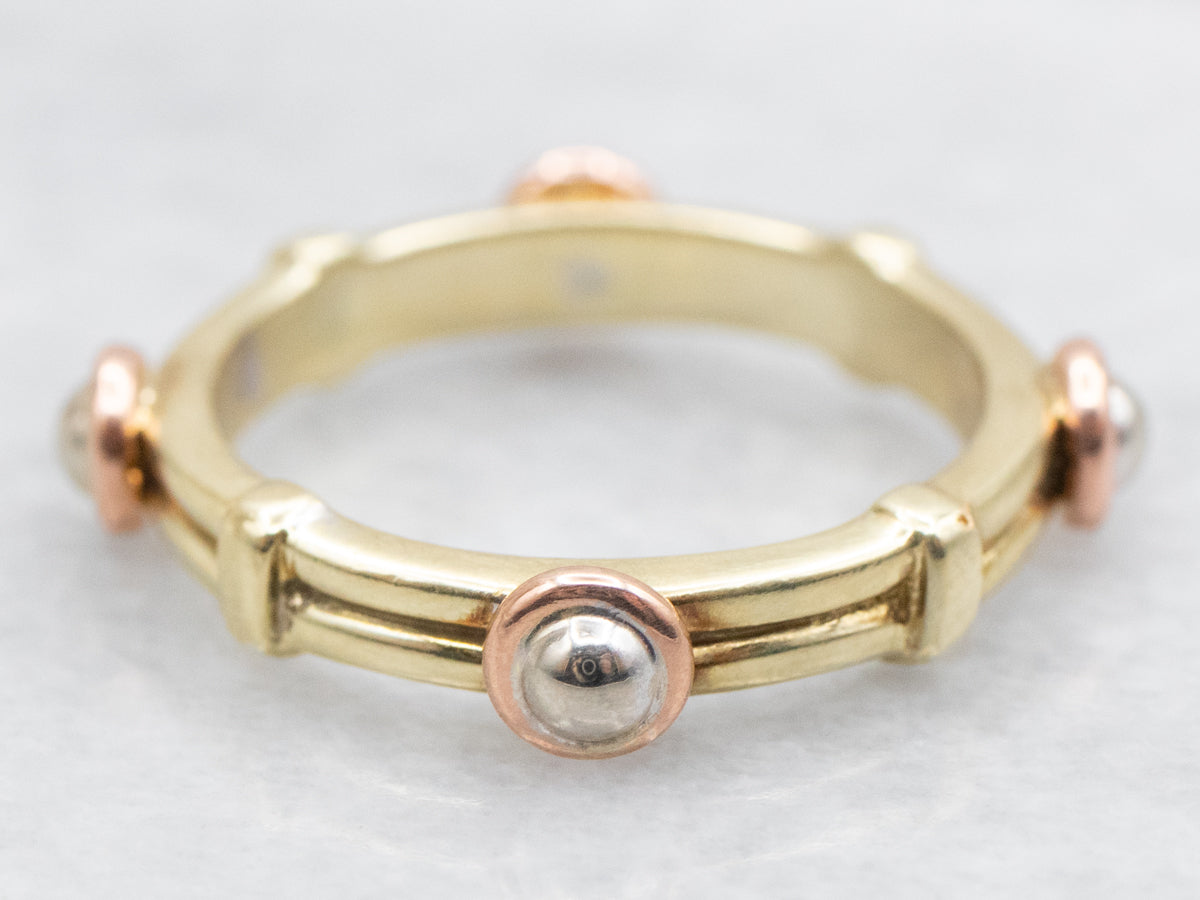 Tri-Colored Gold Bezel Set Bead Ring