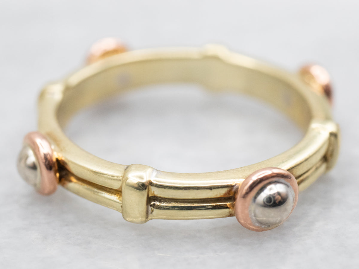Tri-Colored Gold Bezel Set Bead Ring