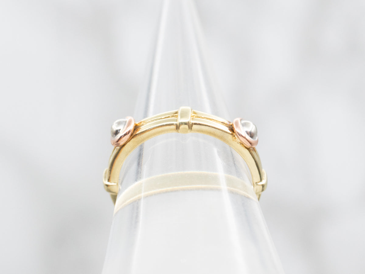 Tri-Colored Gold Bezel Set Bead Ring