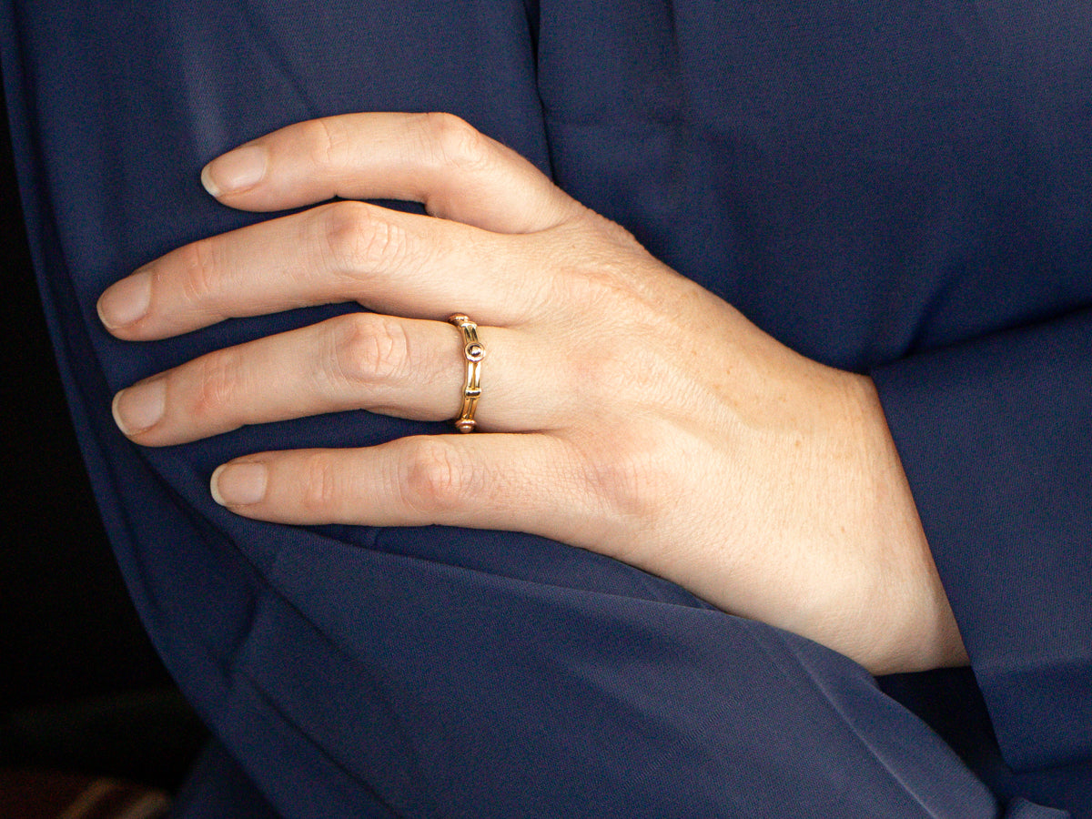 Tri-Colored Gold Bezel Set Bead Ring