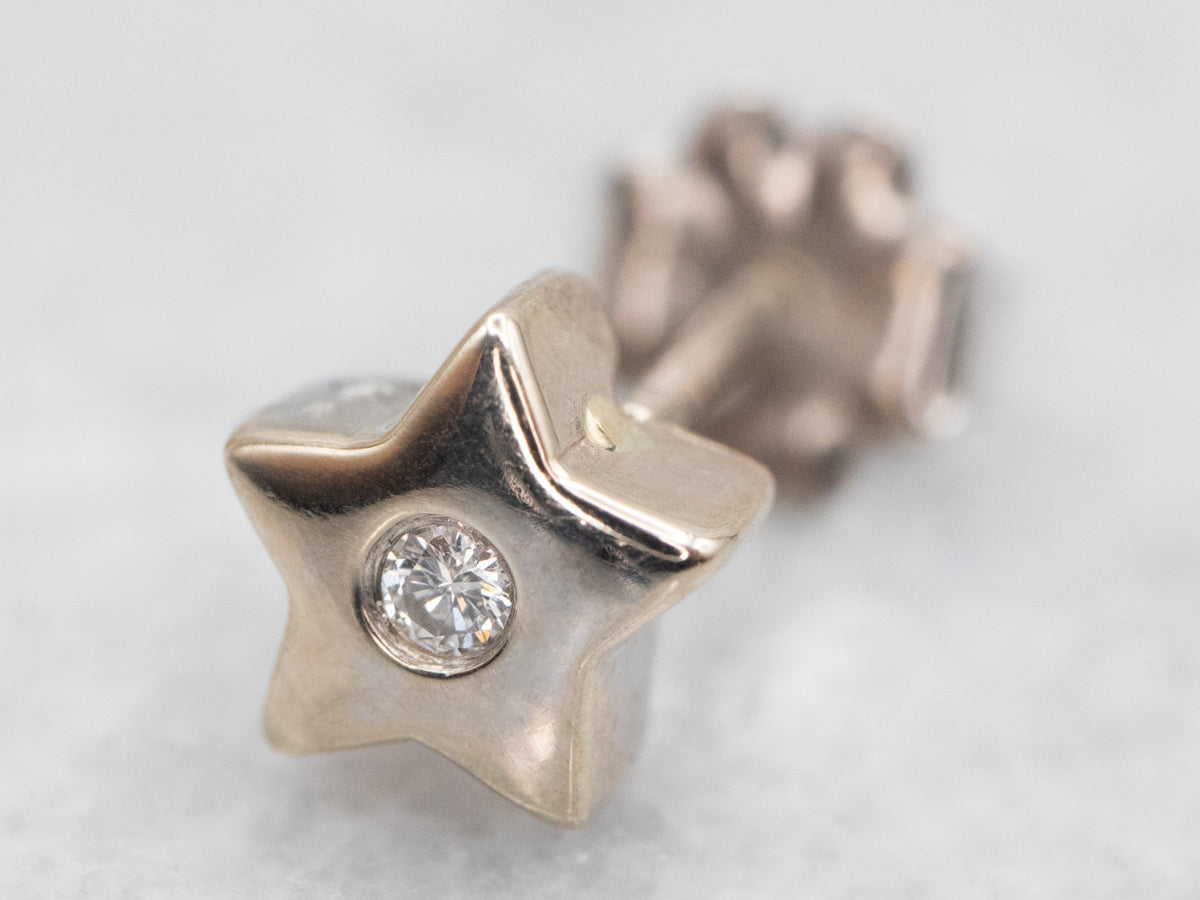 Mismatched Star and Crescent Moon Diamond Stud Earrings