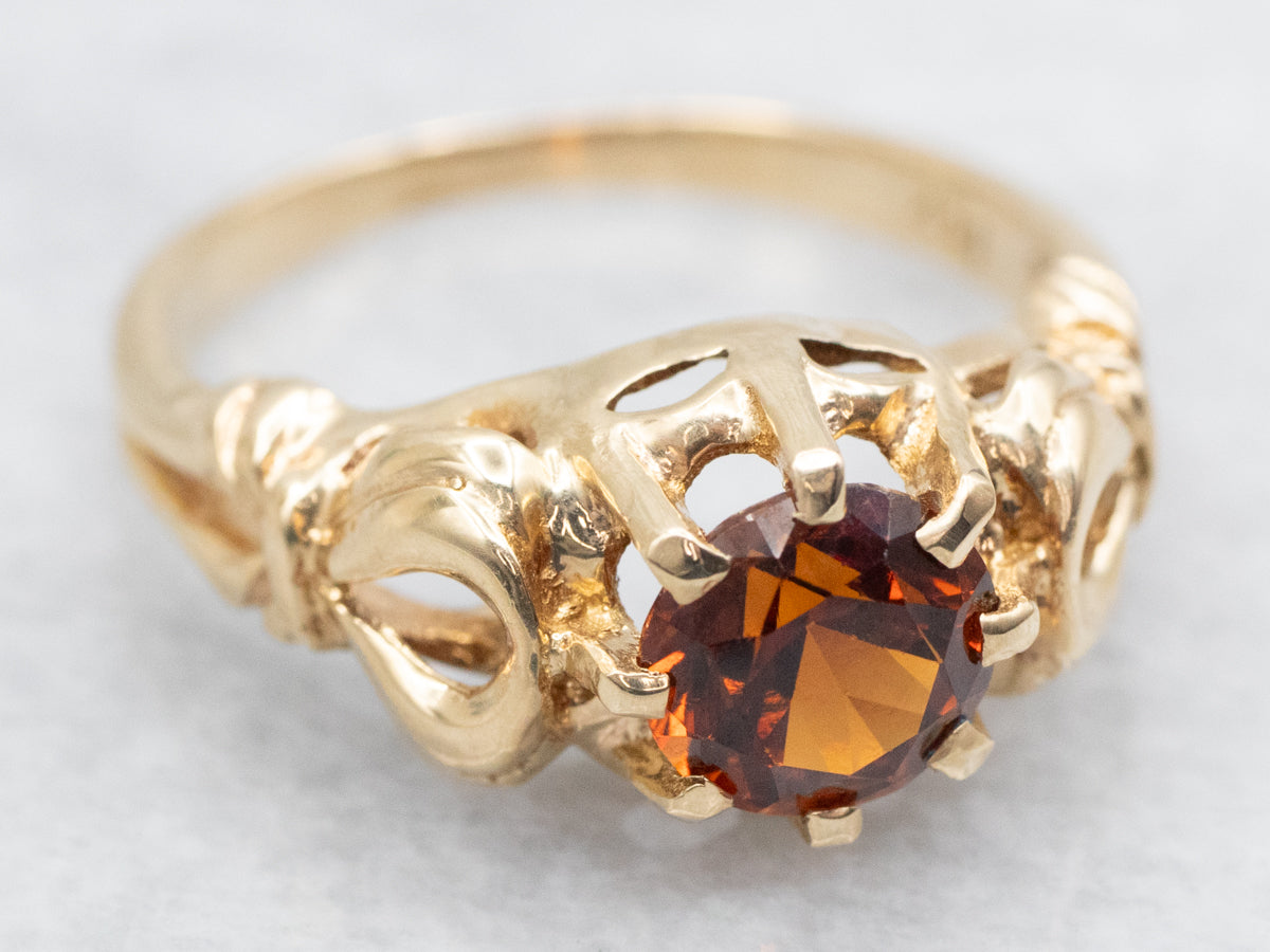 Citrine Solitaire Ring with Openwork Shoulders