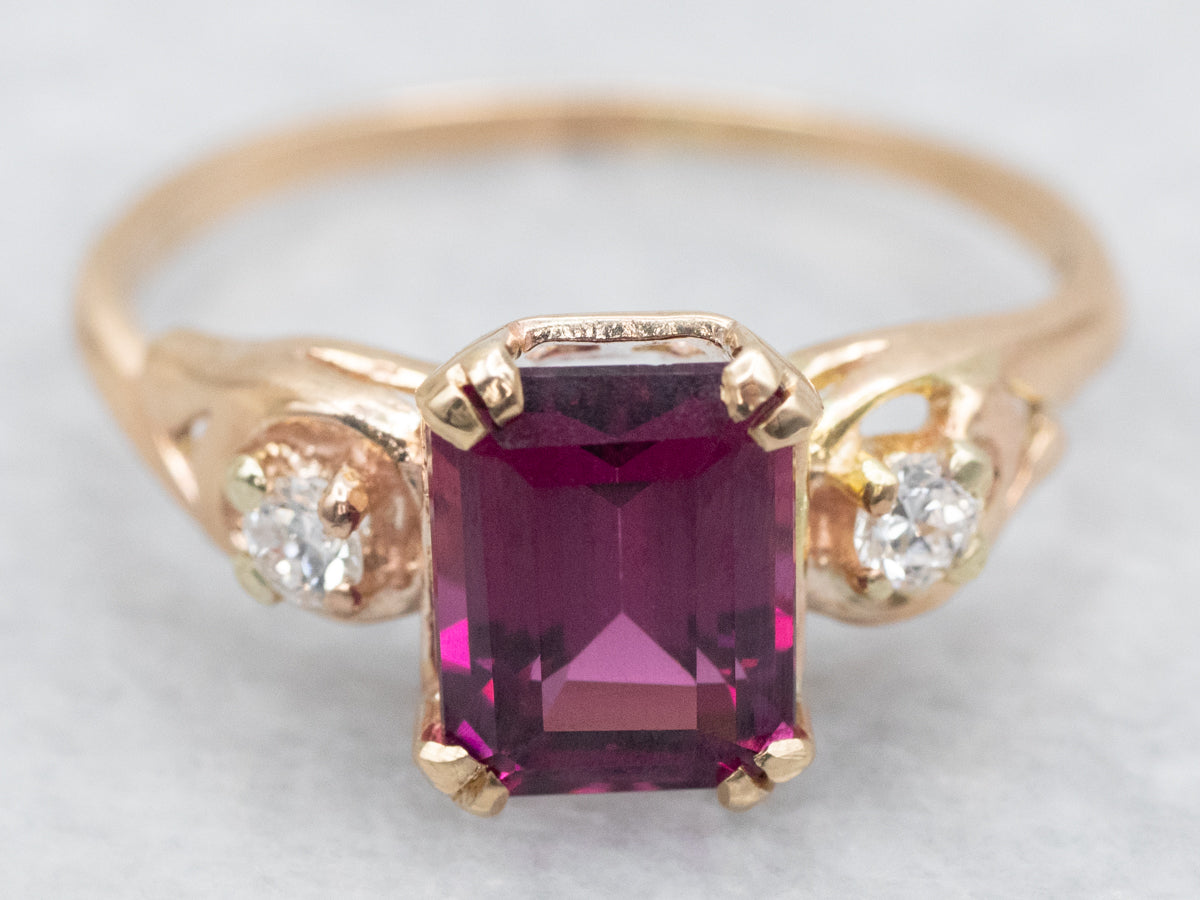 Vintage Gold Rhodolite Garnet And Diamond Ring