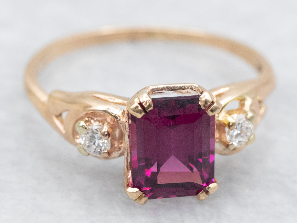 Vintage Gold Rhodolite Garnet And Diamond Ring