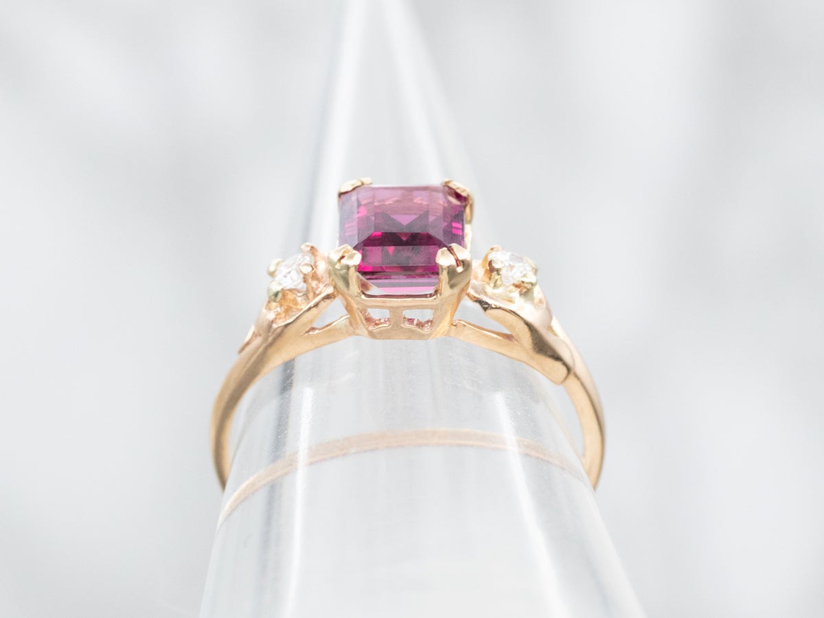 Vintage Gold Rhodolite Garnet And Diamond Ring