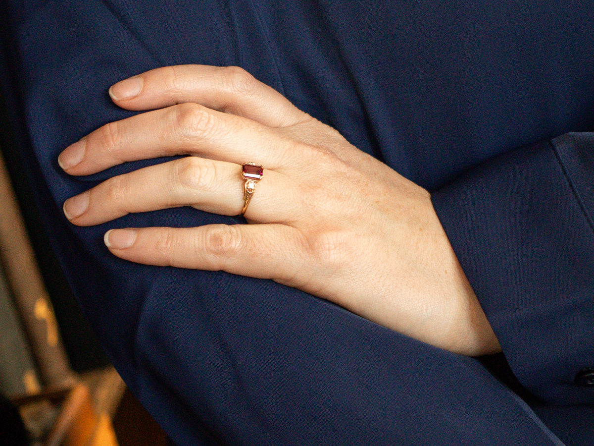 Vintage Gold Rhodolite Garnet And Diamond Ring