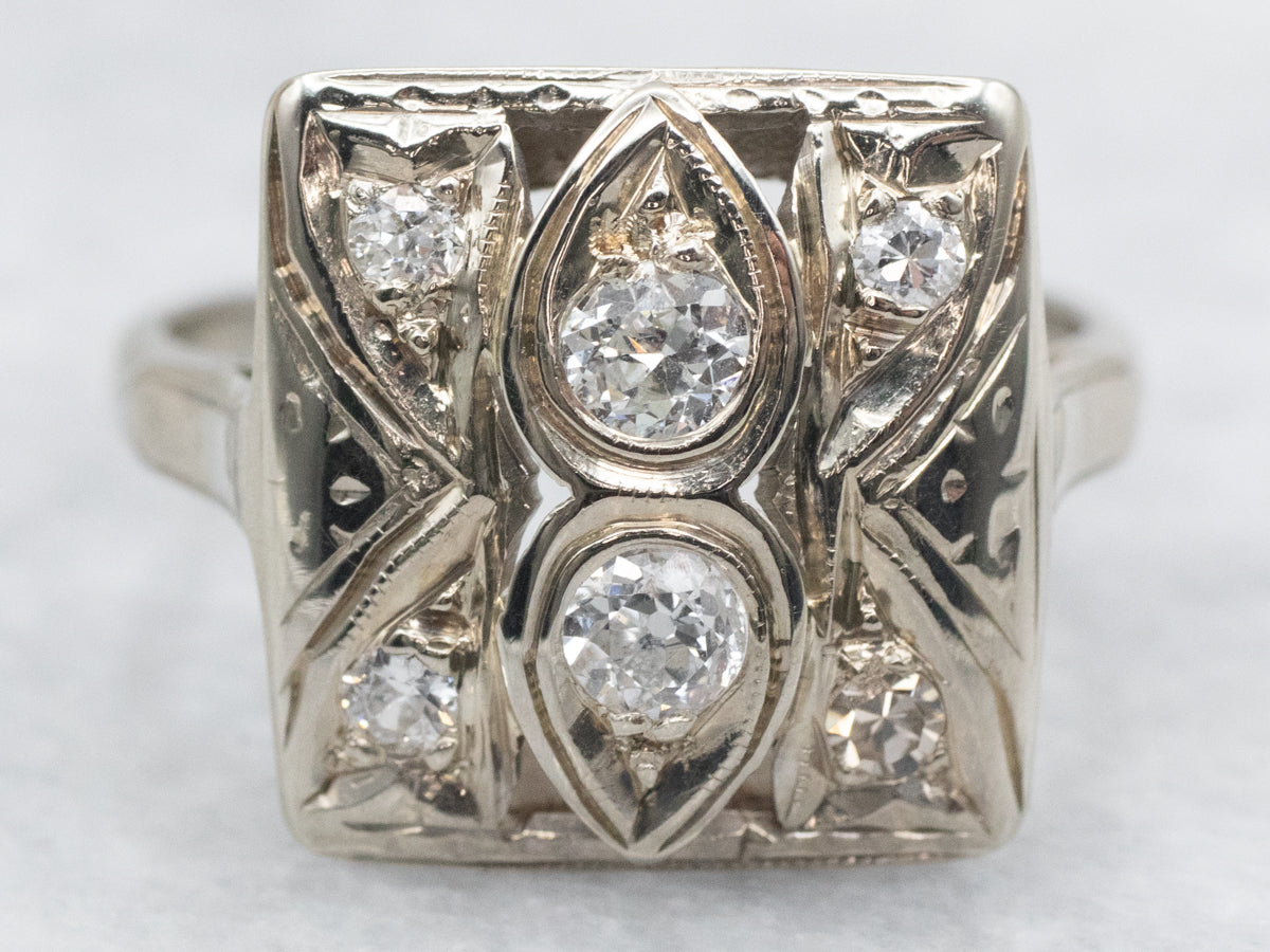 Antique Old Mine Cut Diamond Plaque Ring