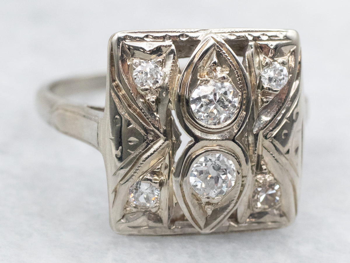 Antique Old Mine Cut Diamond Plaque Ring