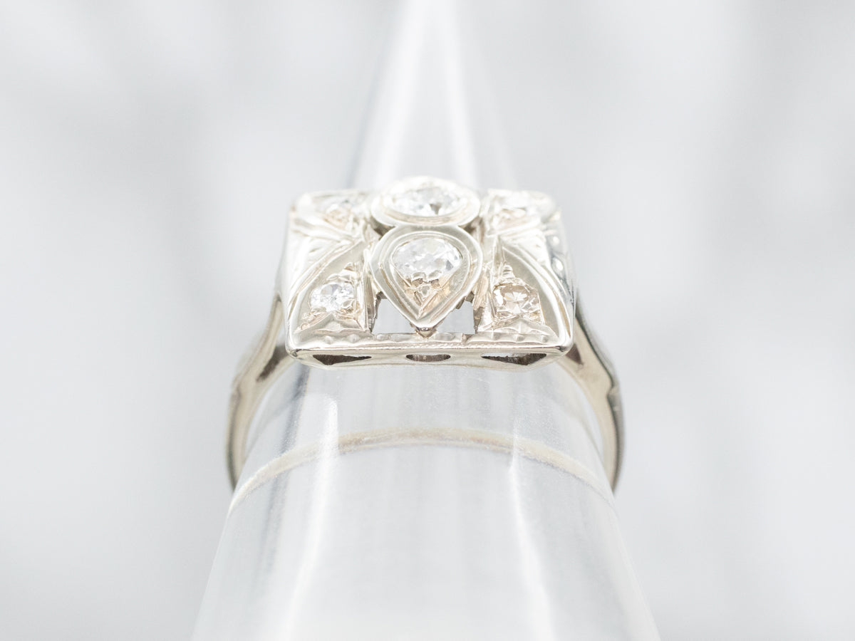 Antique Old Mine Cut Diamond Plaque Ring