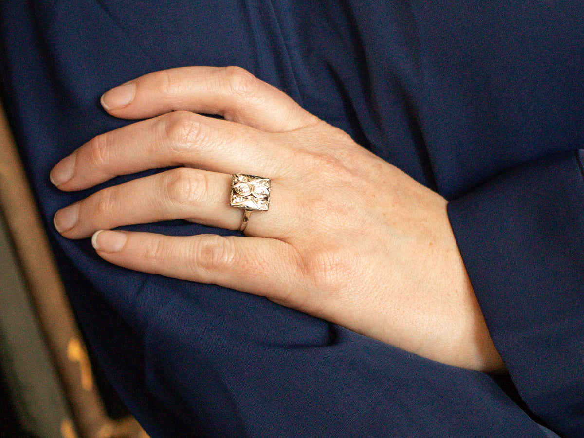 Antique Old Mine Cut Diamond Plaque Ring