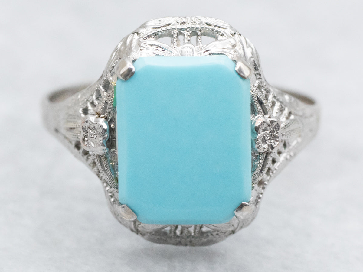 Turquoise Filigree Art Deco Ring