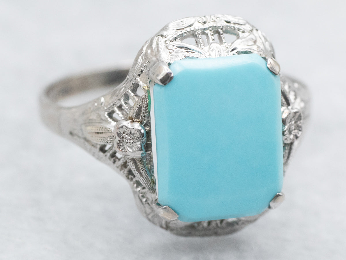 Turquoise Filigree Art Deco Ring