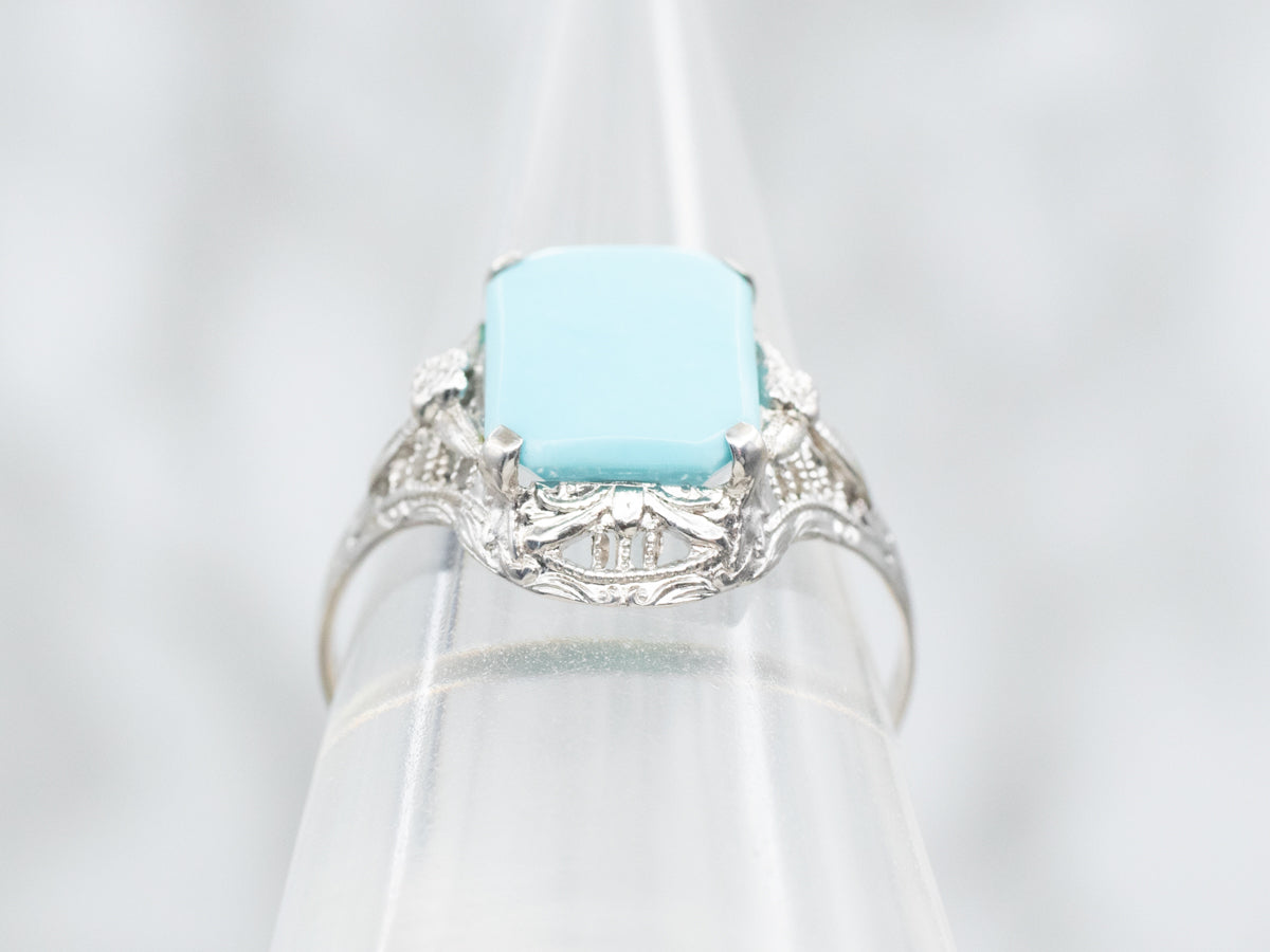 Turquoise Filigree Art Deco Ring