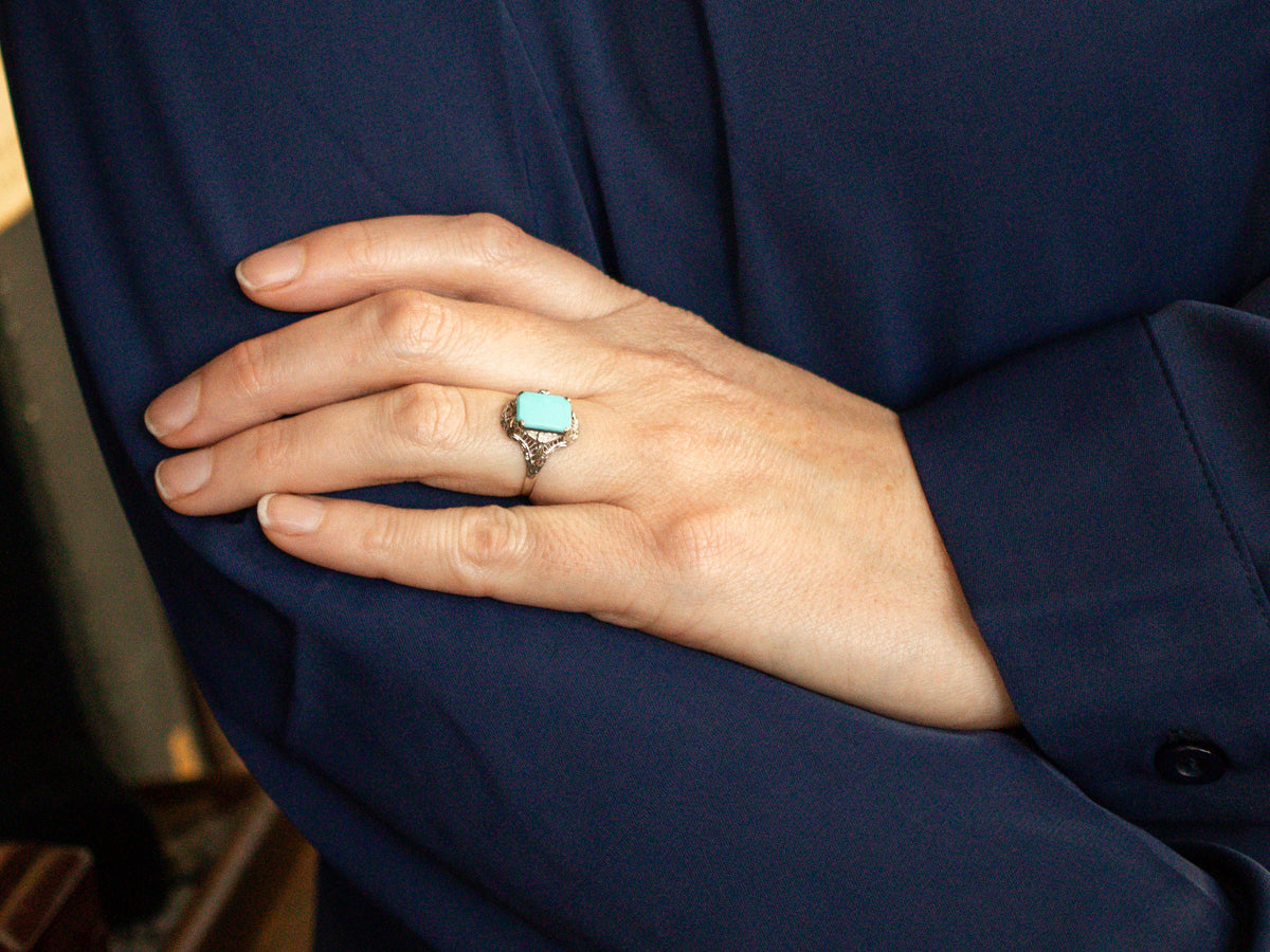 Turquoise Filigree Art Deco Ring
