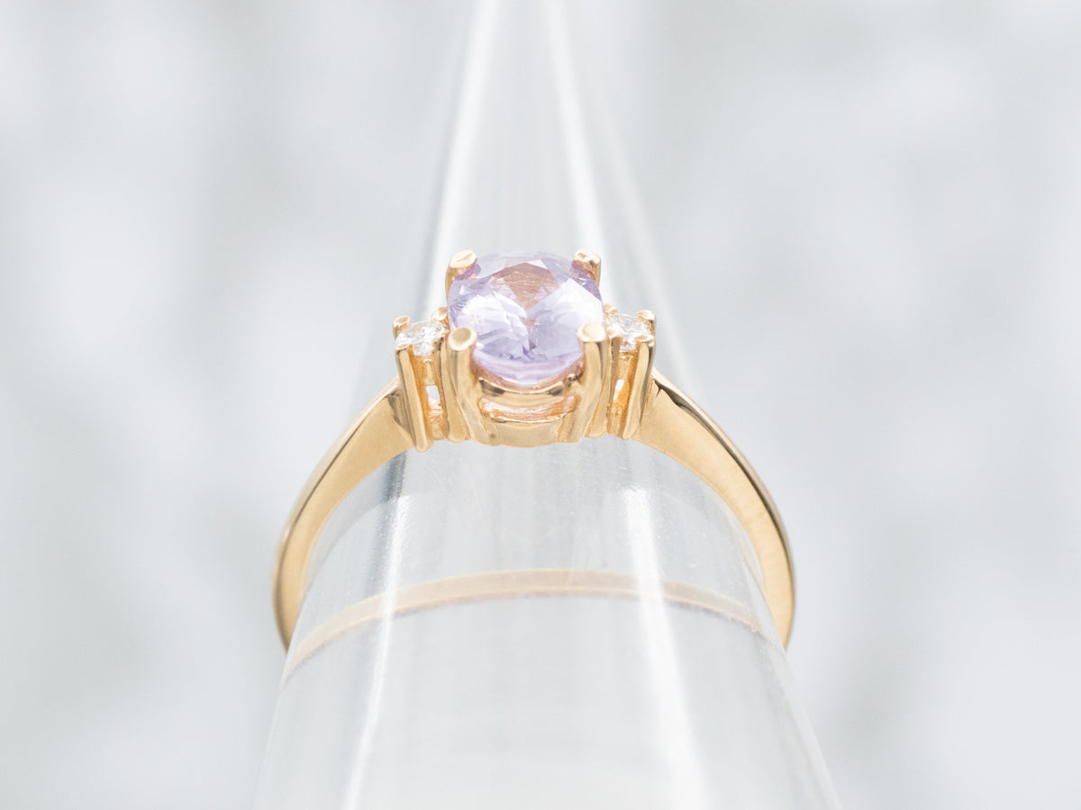Pink-Purple Spinel and Diamond Three Stone Ring