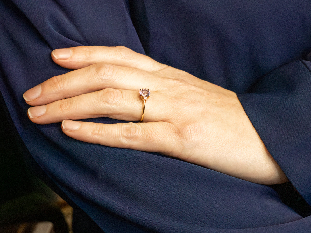 Pink-Purple Spinel and Diamond Three Stone Ring