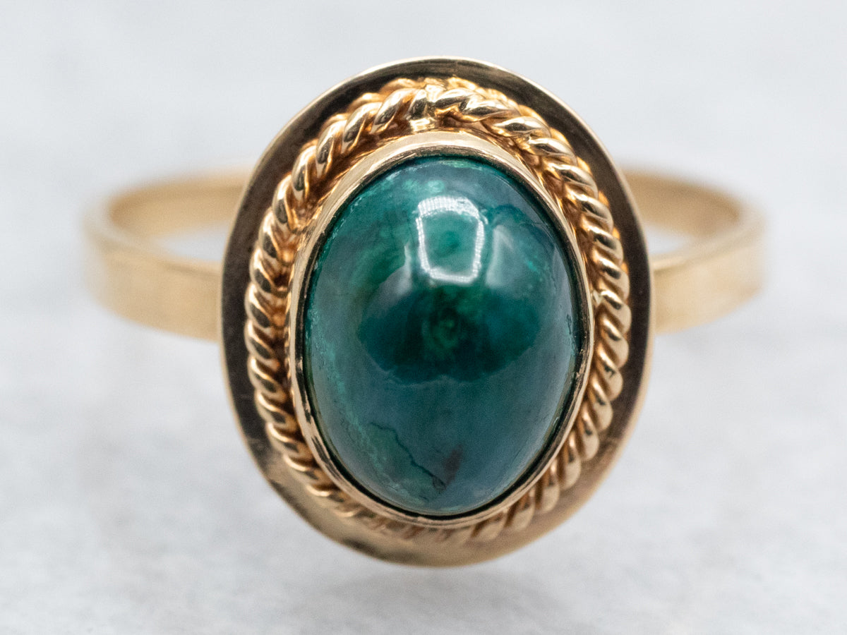 Bezel Set Chrysocolla and Gold Ring