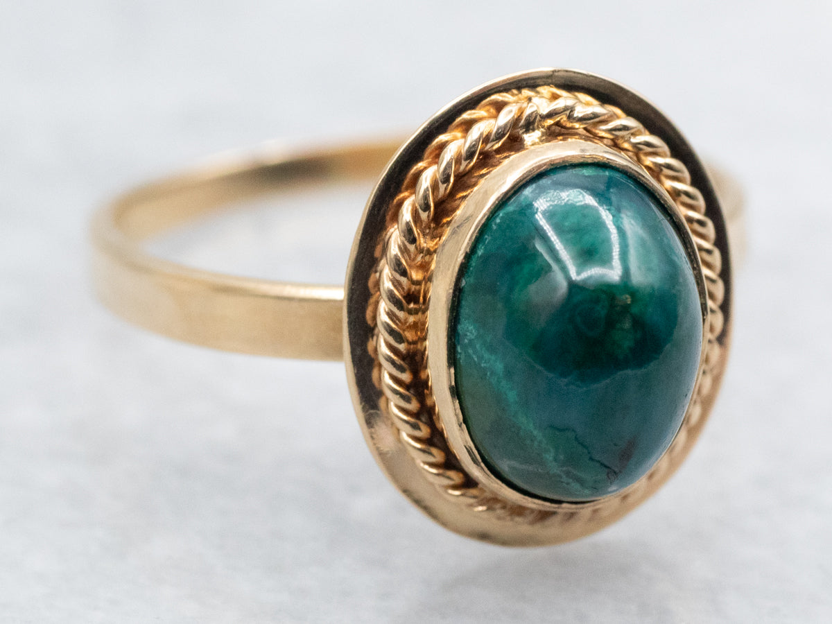 Bezel Set Chrysocolla and Gold Ring