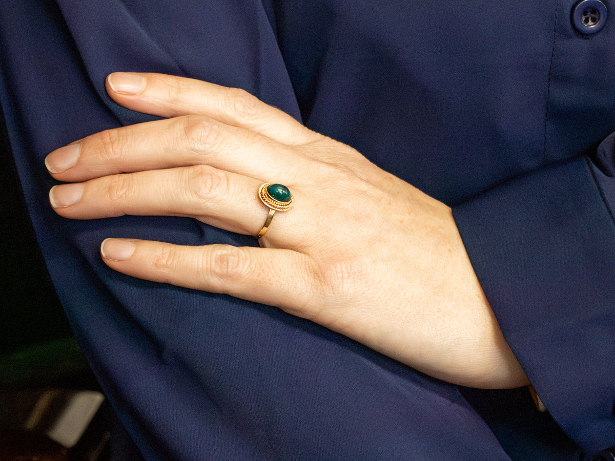 Bezel Set Chrysocolla and Gold Ring
