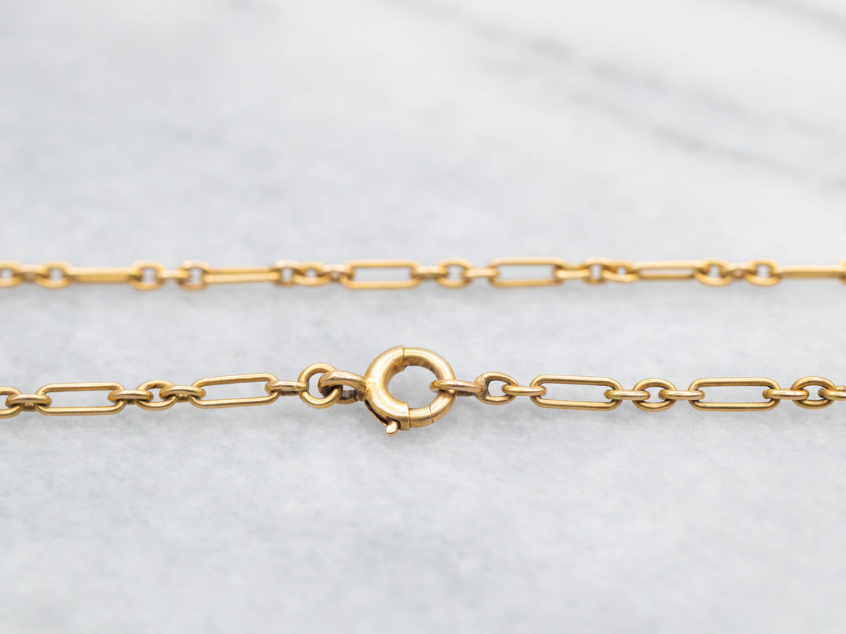 Cadena larga antigua de oro amarillo de 14 quilates con clip Albert, 29"