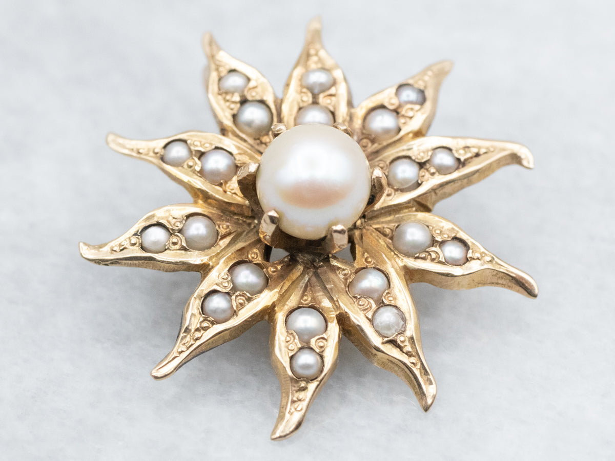Victorian Pearl and Seed Pearl Flower Pendant