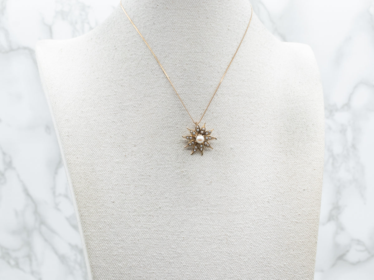 Victorian Pearl and Seed Pearl Flower Pendant