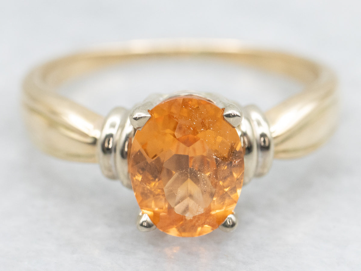 Two Tone Orange Garnet Solitaire Ring