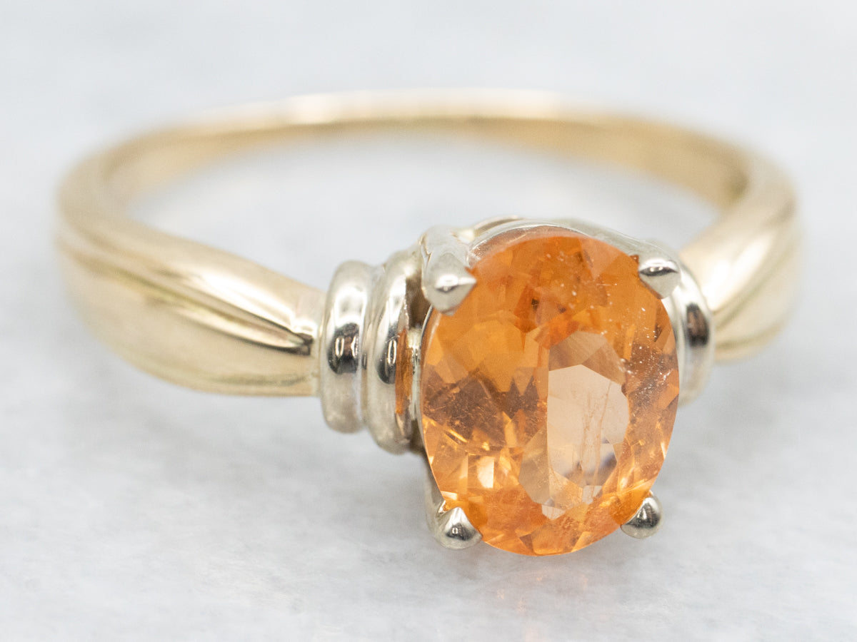 Two Tone Orange Garnet Solitaire Ring