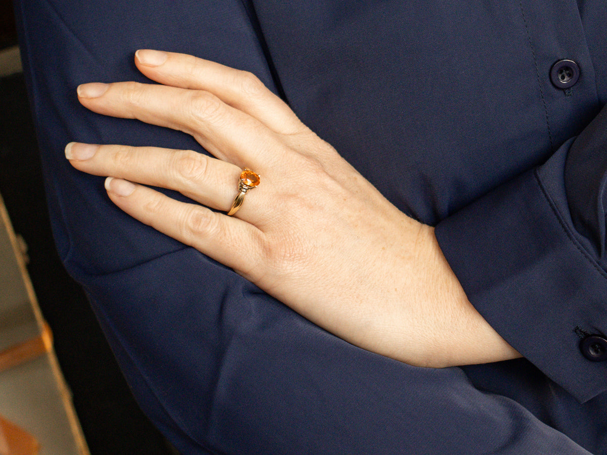 Two Tone Orange Garnet Solitaire Ring
