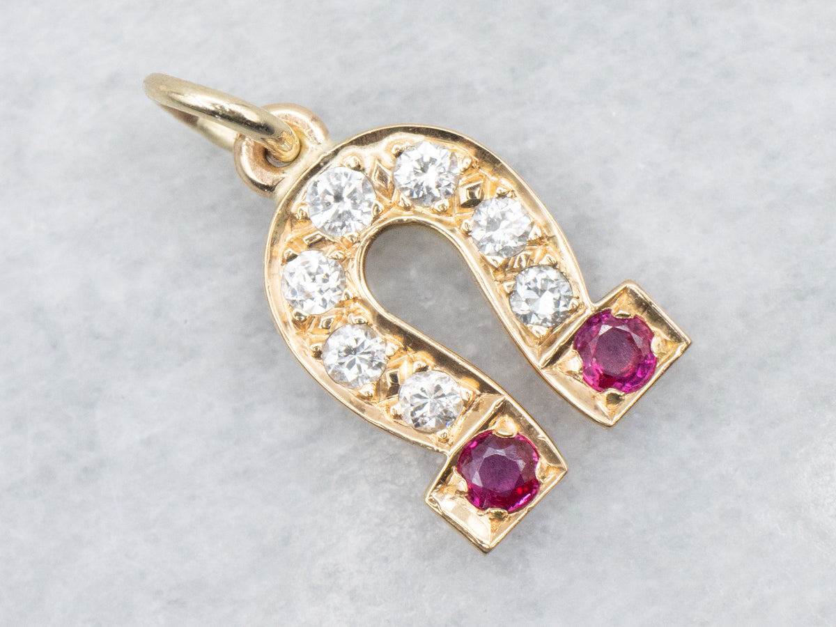 Retro Ruby and Diamond Horseshoe Pendant