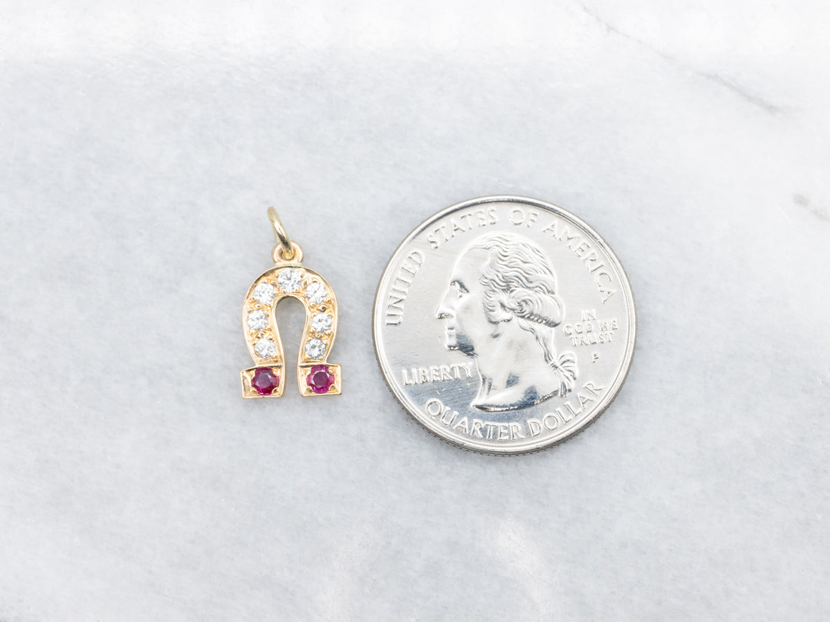 Retro Ruby and Diamond Horseshoe Pendant