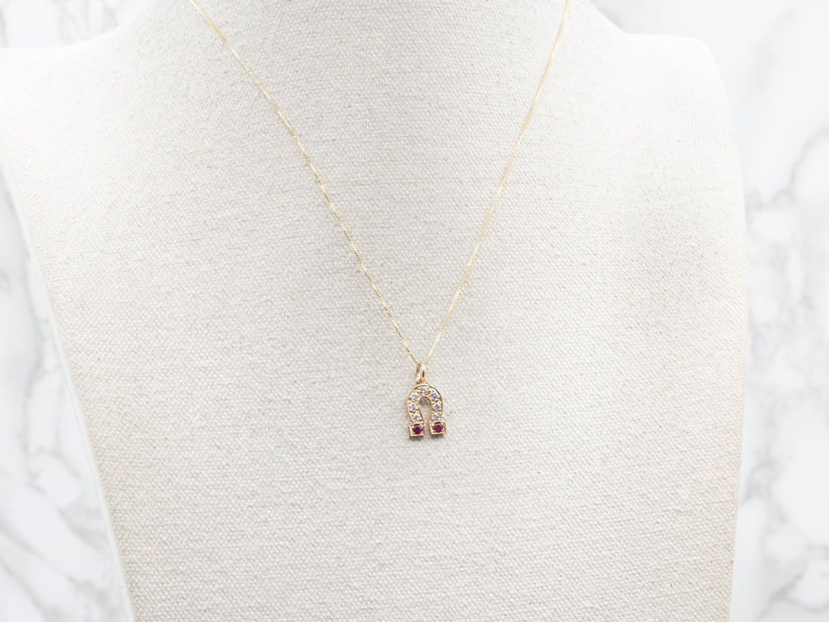 Retro Ruby and Diamond Horseshoe Pendant