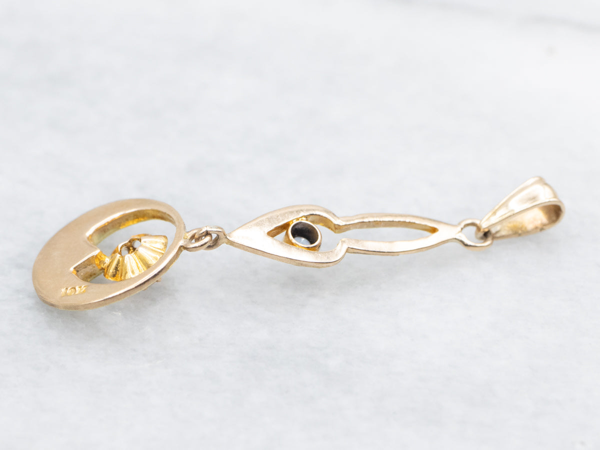 Victorian Old Mine Cut Diamond and Sapphire Lavalier Pendant