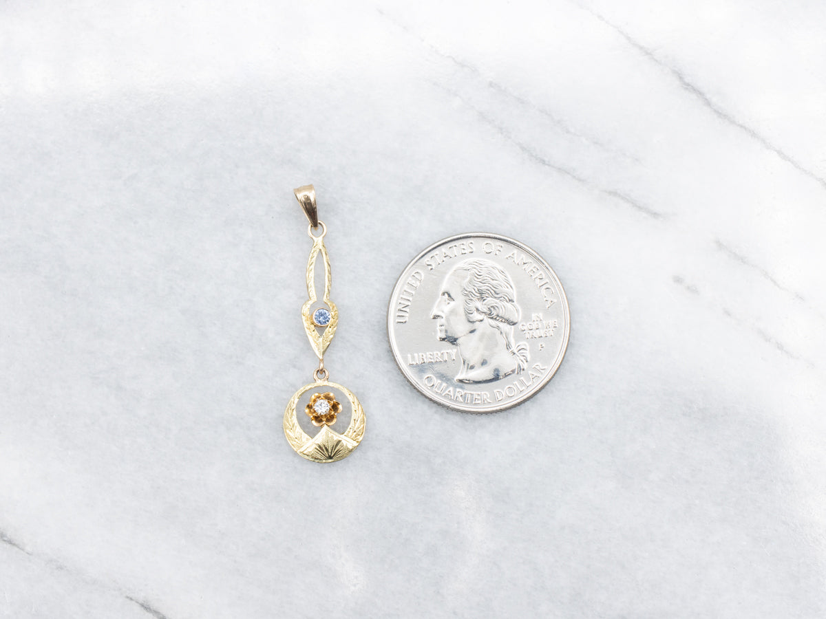 Victorian Old Mine Cut Diamond and Sapphire Lavalier Pendant