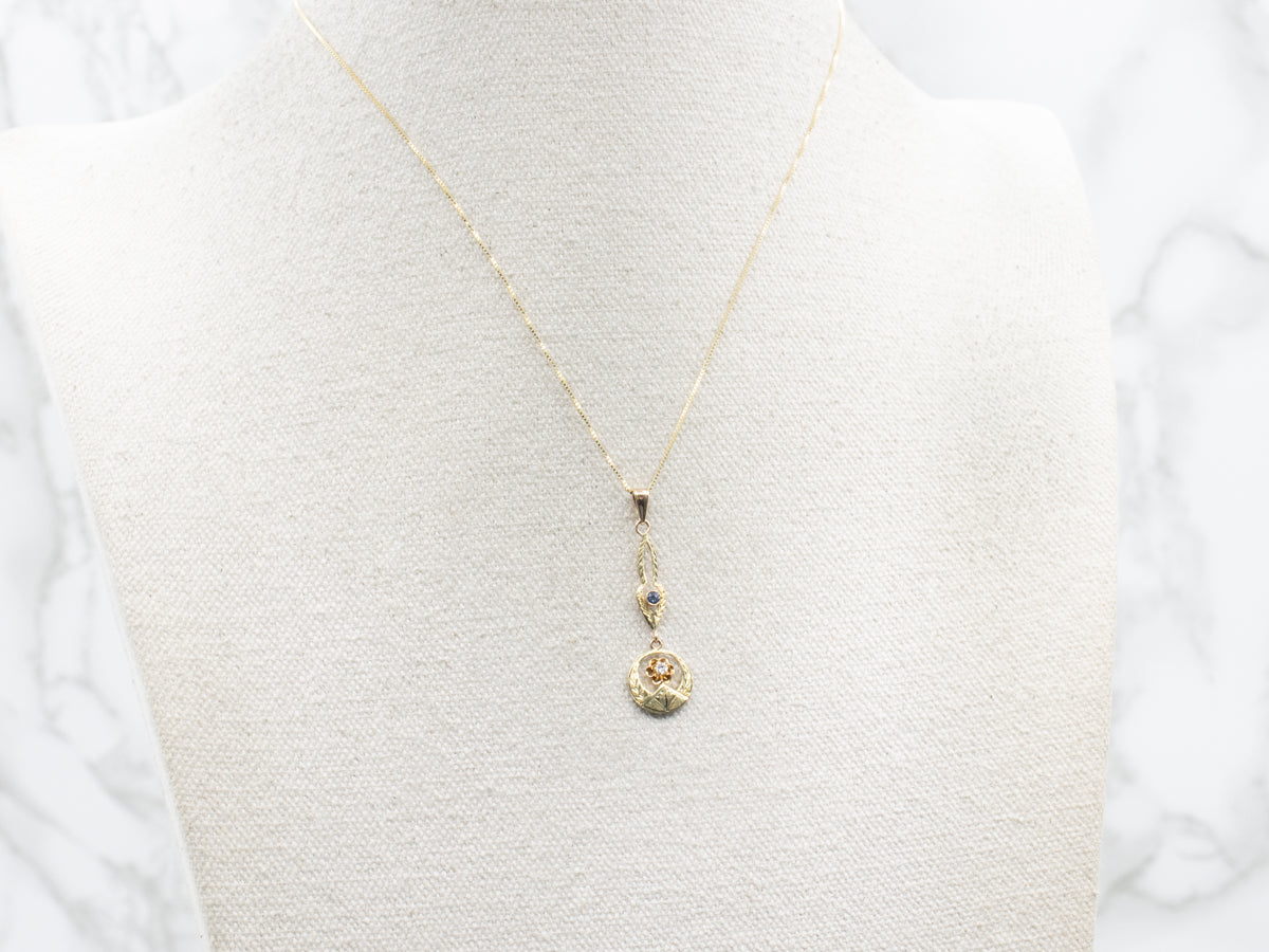 Victorian Old Mine Cut Diamond and Sapphire Lavalier Pendant