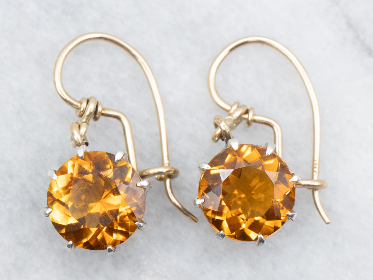 Mixed Metal Citrine Drop Earrings