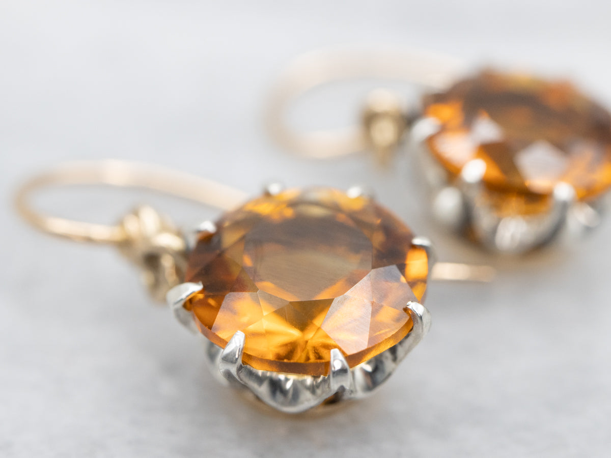 Mixed Metal Citrine Drop Earrings