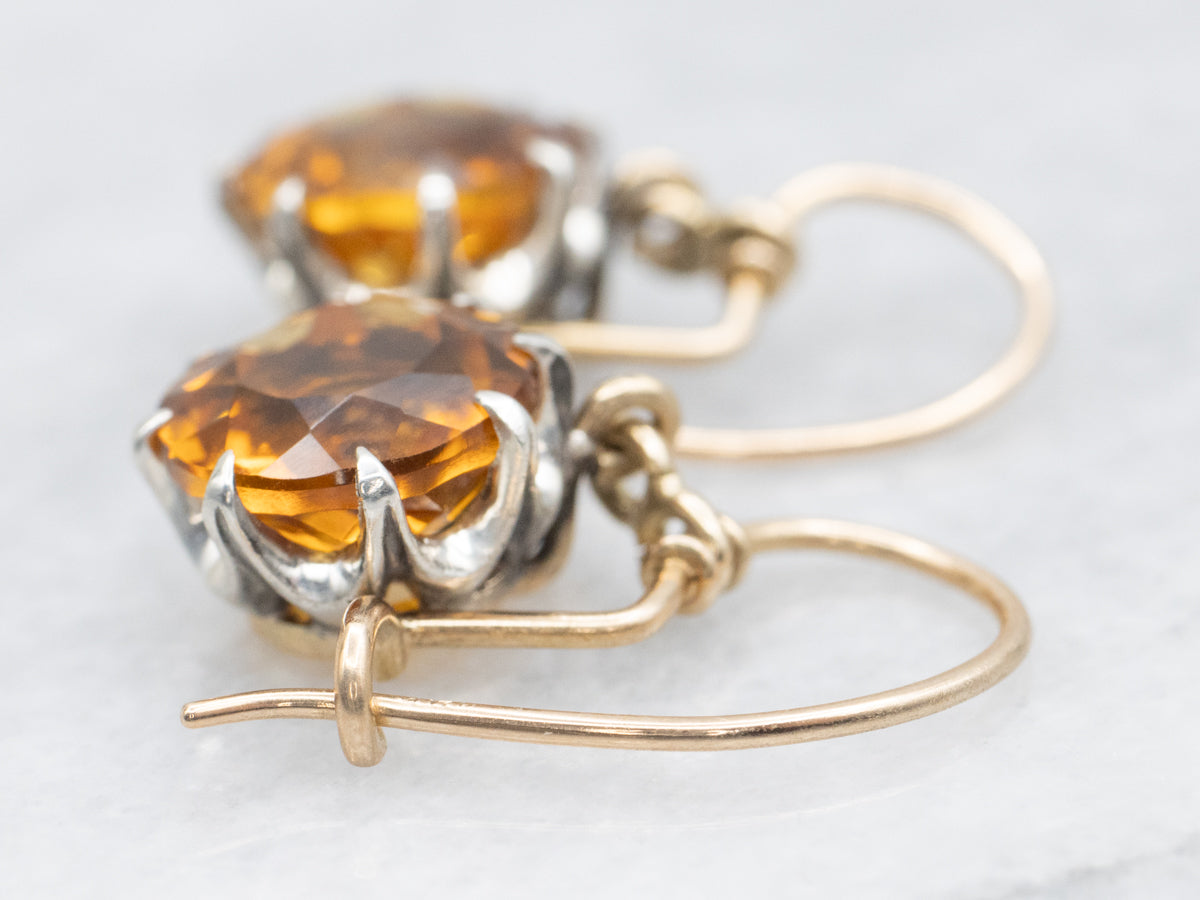 Mixed Metal Citrine Drop Earrings